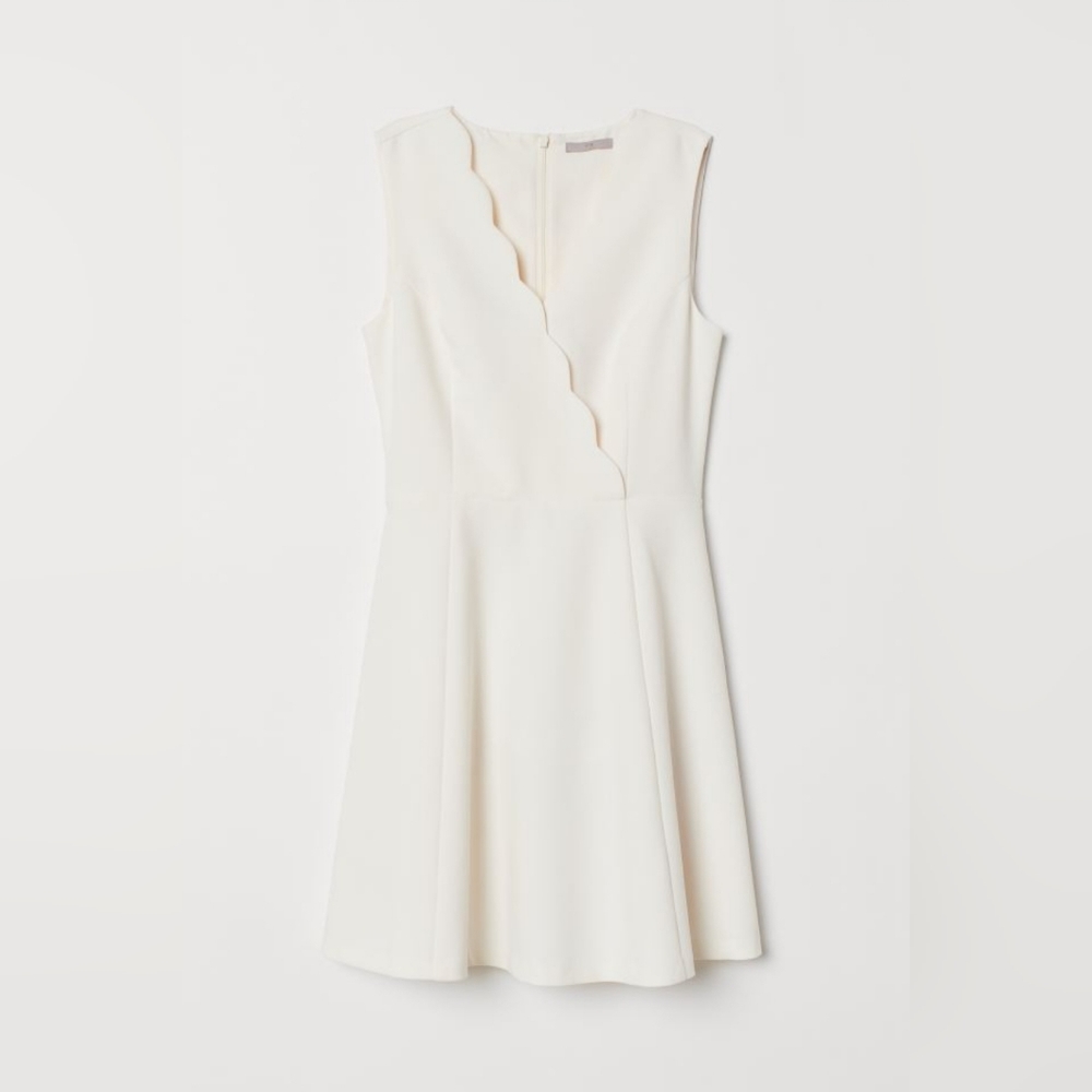 H&M cream scalloped v- neck dress